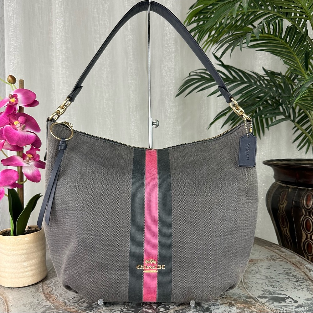 Coach Skylar Hobo With Varsity Stripe 2299 Gold/Black/Electric Pink $398